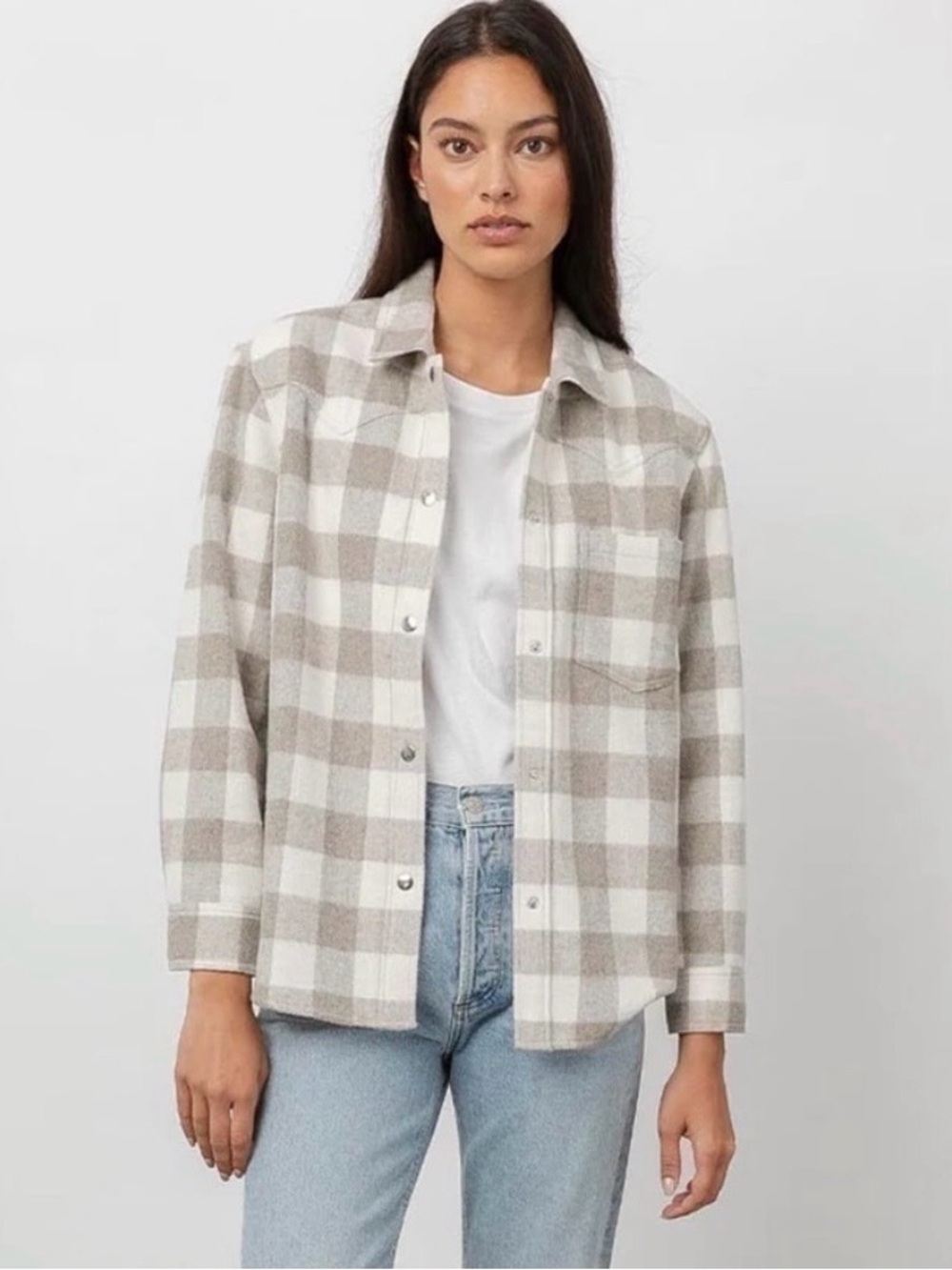 NWT- Rails Women’s Plaid Button-Front Shacket - Cream & Taupe